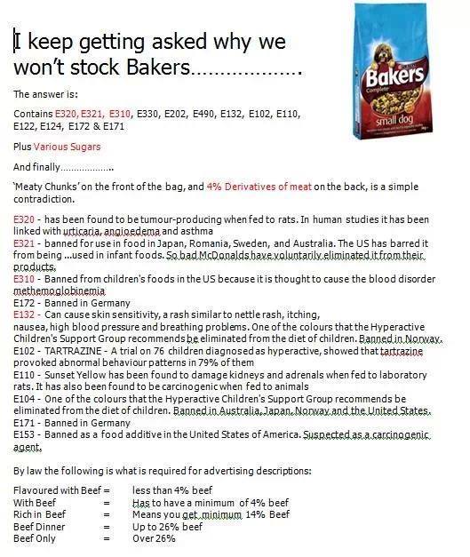 Bakers dog food, the facts